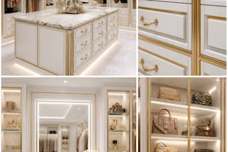 do 3d interior design layout planning with luxury walk in premium closet design