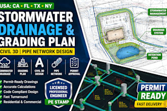 usa ca, fl, tx, ny design storm water drainage, grading, civil 3d, pipe network
