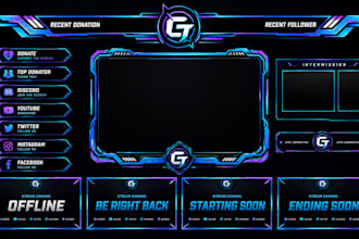 create custom animated twitch and kick streaming overlays logo and screens