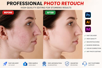 remove wrinkle, blemishes,  headshot and photo retouching