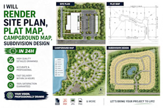 render site plan, plat map, campground map, subdivision design in 24h