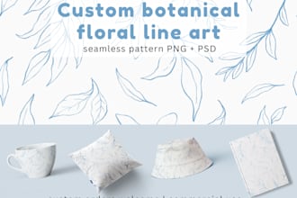 do custom line art botanical seamless pattern design
