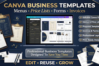 design canva business templates, menus, price lists and editable forms