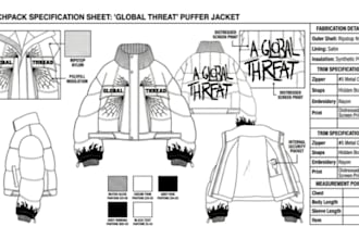 fashion tech pack design streetwear clothing tech pack flat sketch tech pack