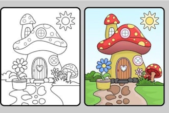 draw children colouring book illustrator, line art, colouring