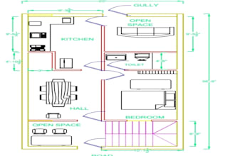 a small 1bhk or 2bhk residential house plan in 24 hours