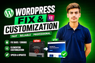 fix wordpress errors, customize elementor, and speed optimize your site