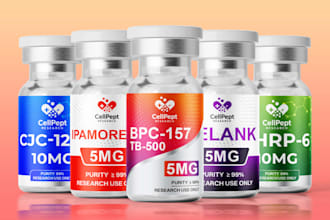 design peptide vial label design, peptide sarms, 3d mockup and supplements label