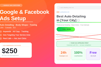 setup google ads PPC for auto detailing, body shop, towing service