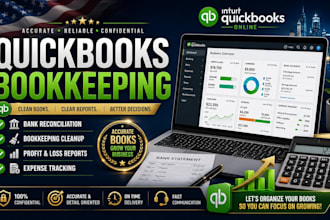 do quickbooks bookkeeping, bank reconciliation, cleanup, profit loss, expense