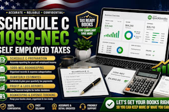 do schedule c, 1099 nec, self employed taxes, quarterly estimates, bookkeeping