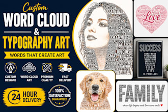 design unique typography word cloud or word art t shirt, portrait and text art