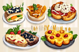 realistic food and drink illustration for menus