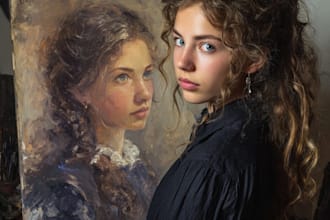 draw oil painting character with strong light contrast