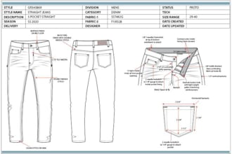 design tech pack for streetwear pants, cargo pants, jeans, shorts and joggers