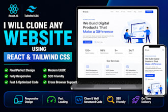 clone any website or landing page using react and tailwind CSS