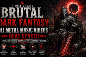 create dark epic ai metal music video, cinematic effects,realistic brutal scence