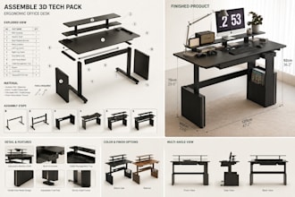 create 3d industrial workstation ergonomic office desk product, 3d office chair
