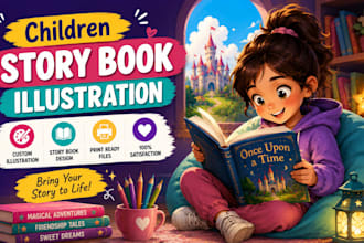 do children story book illustration, watercolor picture book, comic book design