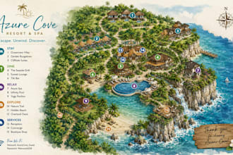 create resort map, hotel map, vacation map, guide map, tropical destination map