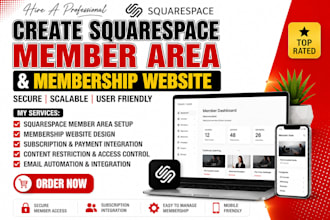 create squarespace membership website, member area and wix membership website