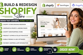 build shopify store, redesign shopify website, gempages and pagefly landing page