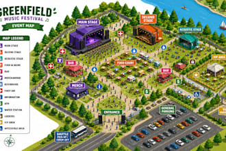 design custom isometric map, event map, festival map vector map illustration