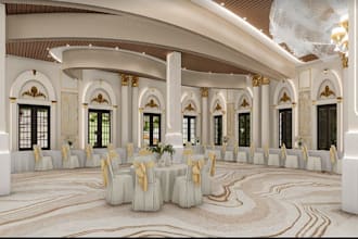 design 3d wedding hall interior, wedding space, event space, conference hall