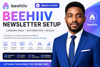 setup beehiiv newsletter, landing pages, email automation and website