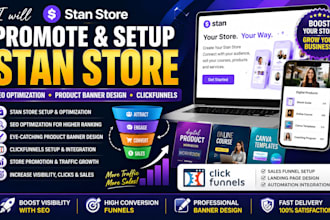 promote stan store seo optimization product banner design setup clickfunnels