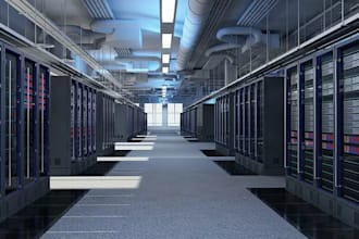 realistic 3d data center, storage home, server network design