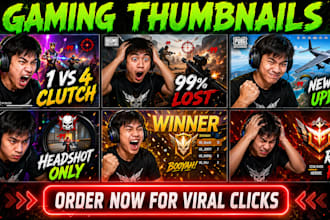 design viral gaming thumbnails for pubg free fire and bgmi