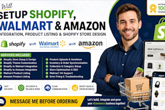 setup shopify walmart to amazon  product listing walmart va shopify store design