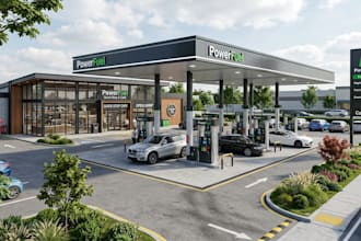 design 3d gas station, 3d filling station, 3d fuel station, ev charging station