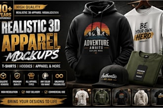 design realistic 3d t shirt, hoodie and apparel mockups for your brand