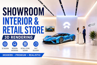 design showroom interior and retail store 3d rendering
