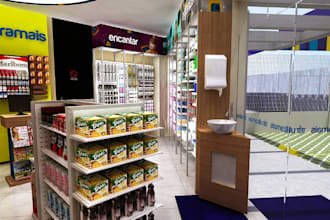 relayout convenience store interior, walkin cooler,gondola shelve,counter render