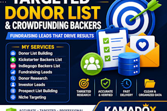 provide targeted donor list, crowdfunding backers list and fundraising leads