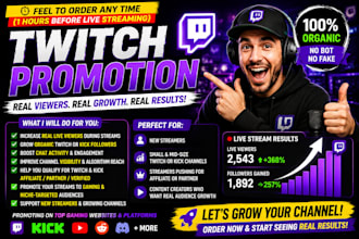 promote your youtube channel or twitch live stream for views and engagements