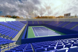 create realistic 3d renderings for pickleball, padel, tennis and basketball