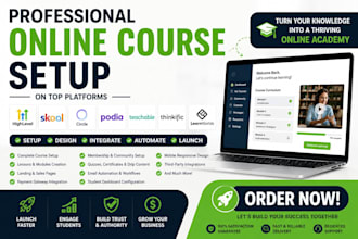 setup online course ghl, skool, circle, podia, teachable, thinkific, learnwords