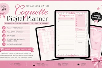etsy digital planner, hyperlinked planner, digital journal and planner design