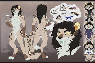 draw furry reference sheet fursona oc, furry  stickers sona ref sheet