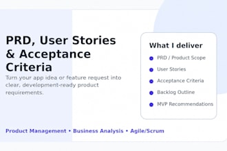 write prds, user stories and acceptance criteria for your app