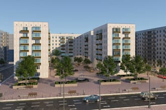 remodel modern 3d residential block,urban plaza design,apartment building render