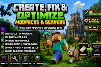 create, fix and optimize modpack minecraft, server setup, spigot fabric forge
