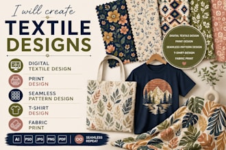 do digital textile design, print design, fabric print, seamless pattern design