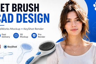 design pet grooming brush cad design, solidworks product mockup keyshot render