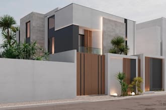 renovate commercial building, 3d exterior elevator house, landscape revit render