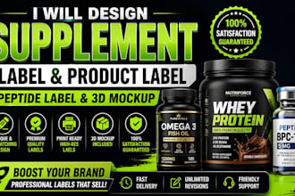 design supplement label, product label, peptide label design and 3d mockup